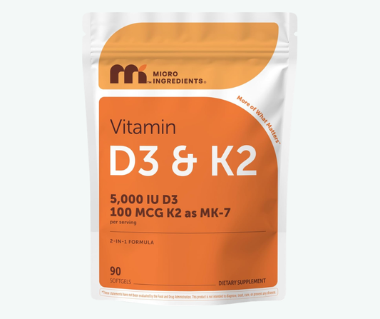 Micro Ingredients - Vitamina D3 + K2 - Soporte para los Huesos, Sistema Inmunológico y Salud Cardiovascular | Softgels