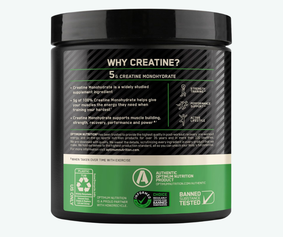 Optimum Nutrition - Creatina en Polvo Micronizada – Creatina Monohidratada Micronizada para Fuerza y Rendimiento | 300 Gr, 600 Gr y 1.2 Kg