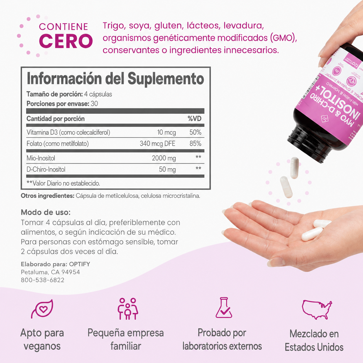 Optify - Myo-Inositol y D-Chiro Inositol - Equilibrio Hormonal, SOP y Salud Metabólica | Cápsulas