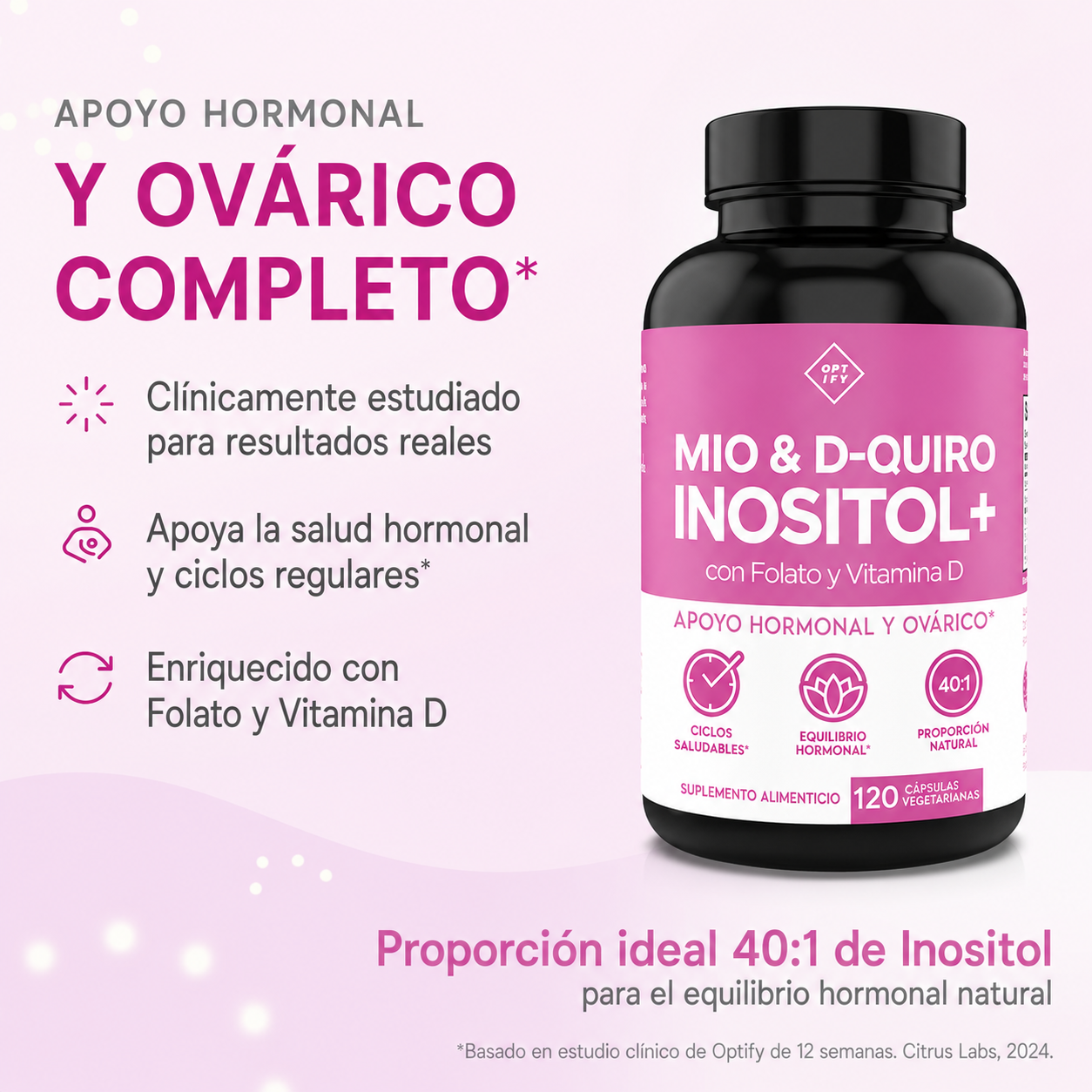 Optify - Myo-Inositol y D-Chiro Inositol - Equilibrio Hormonal, SOP y Salud Metabólica | Cápsulas