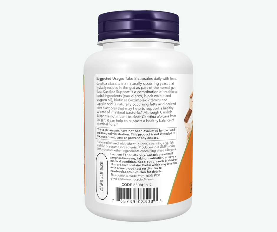 NOW Candida Support Cápsulas Vegetales – Apoyo Digestivo e Intestinal con Pau D’Arco, Orégano y Ácido Caprílico