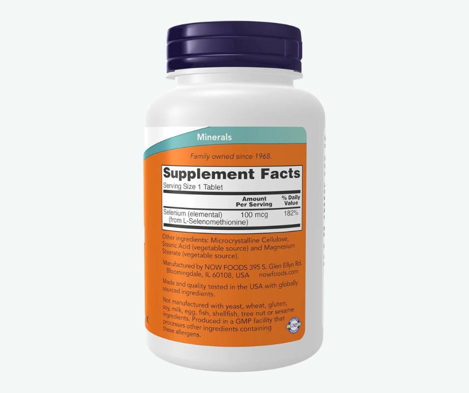 NOW - Alimentos con Selenio 100 mcg (L-Selenomethionine) – Antioxidante para Tiroides, Inmunidad y Salud Celular | Tabletas