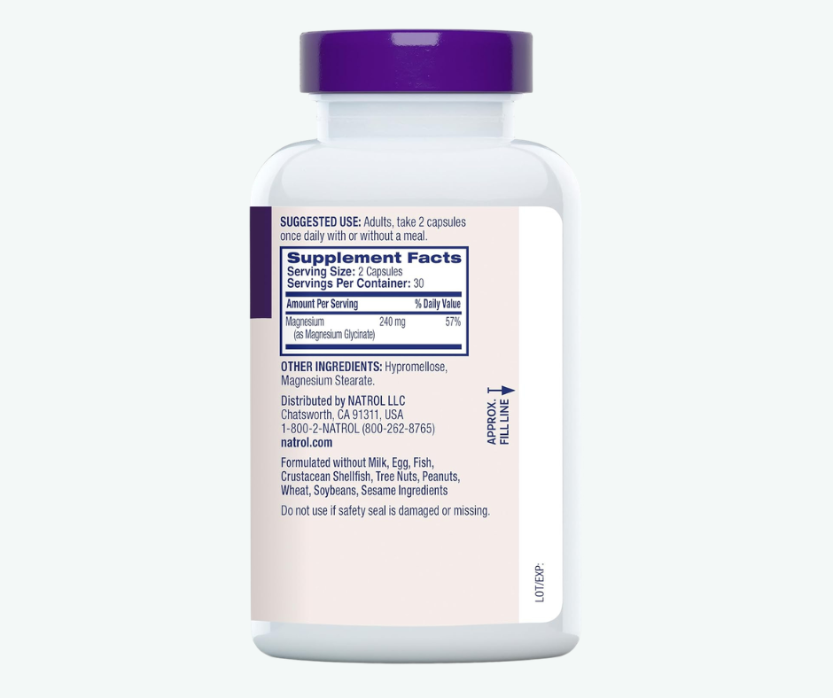 Natrol - Glicinato de Magnesio 240 mg – Cápsulas | Alta Absorción para Sueño y Relajación