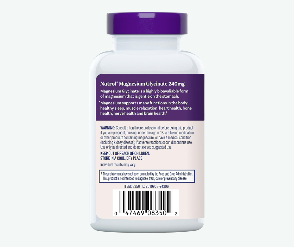 Natrol - Glicinato de Magnesio 240 mg – Cápsulas | Alta Absorción para Sueño y Relajación