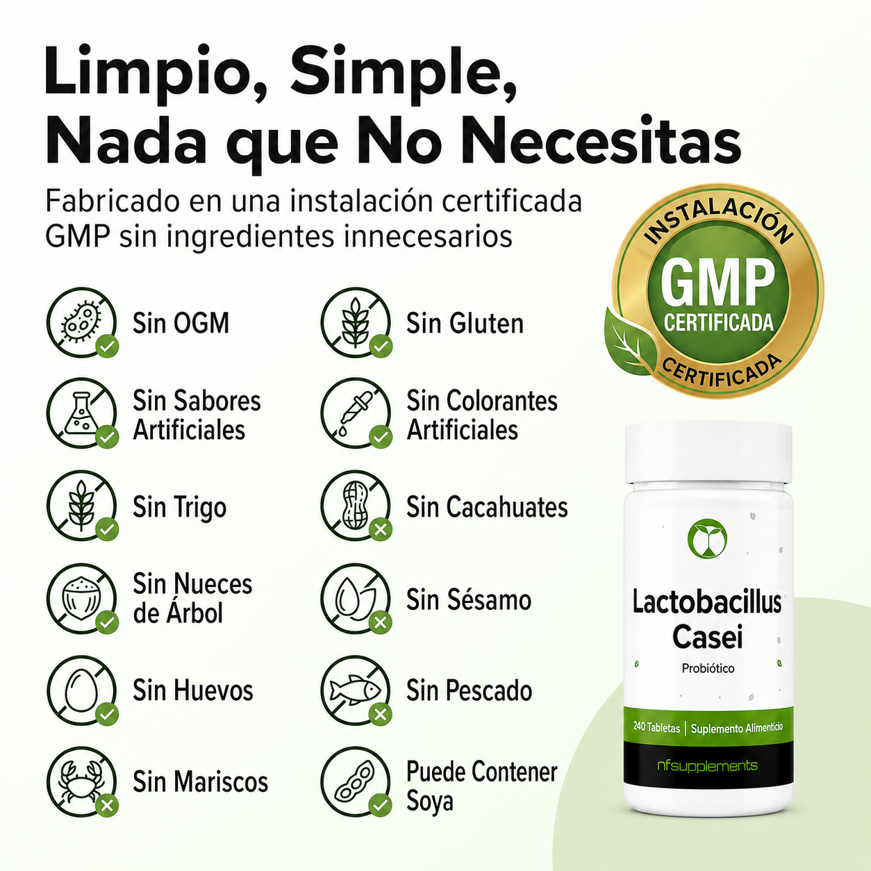 Natural Foundation Supplements - Probiótico Lactobacillus Casei - 3.000 Millones de UFC - Cepa LC89 - Salud Digestiva y Apoyo Intestinal | 240 Tabletas