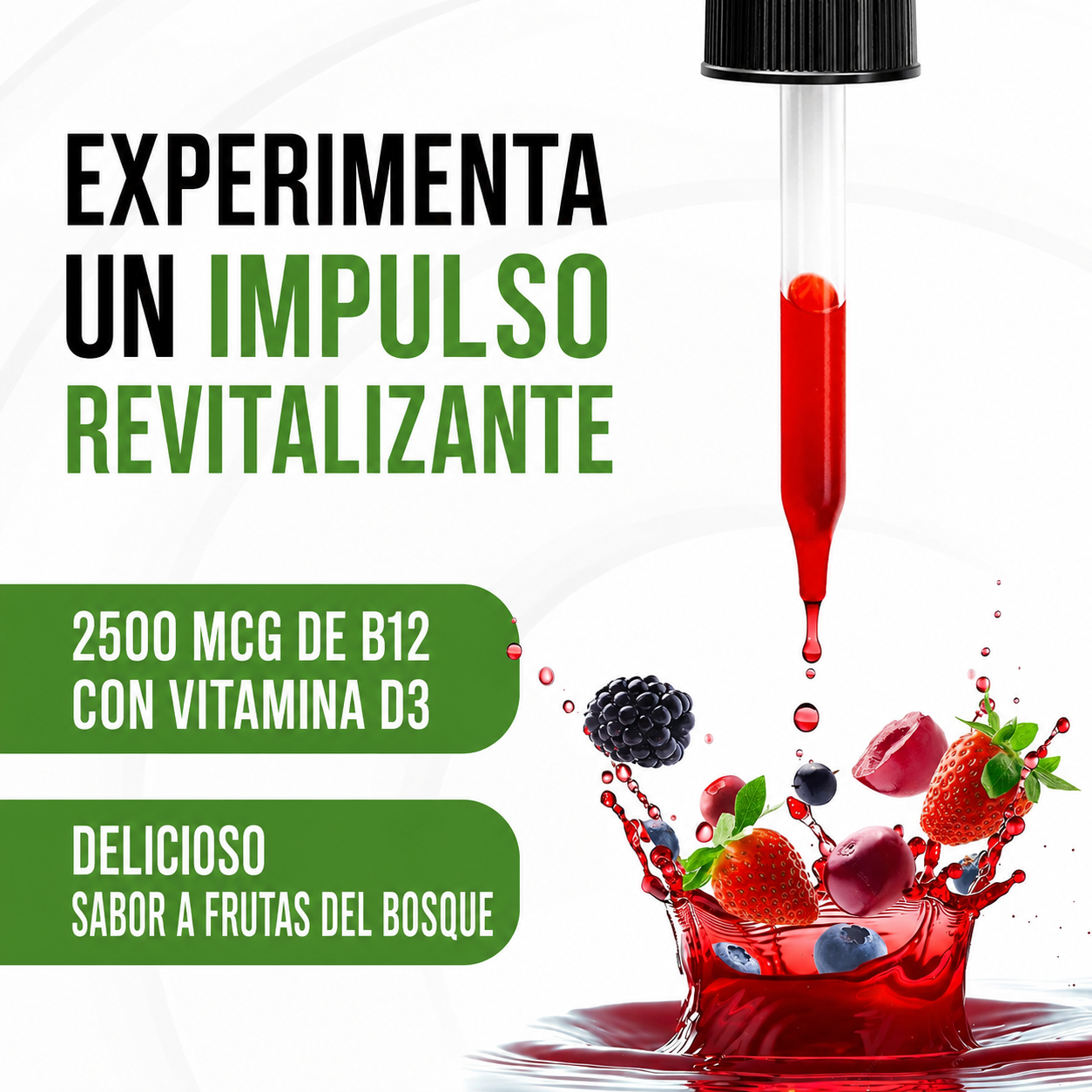 NaturalSlim - Vitamina B12 Líquida con Vitamina D - Metab-12 - Gotas Sublinguales de Metilcobalamina - (2500 mcg) de Vitamina B12 para el Metabolismo, la Energía y el Refuerzo Inmunitario Sabor a Frutos Rojos | 30 mL