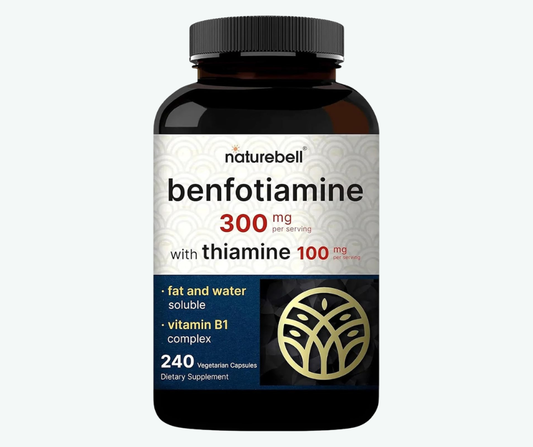 NatureBell - Benfotiamina con Tiamina - 300 mg de Benfotiamina y 100 mg de Tiamina - Para la Salud Cardíaca, la Producción de Energía y el Apoyo al Sistema Nervioso - Complejo de Vitamina B1 | 240 Cápsulas