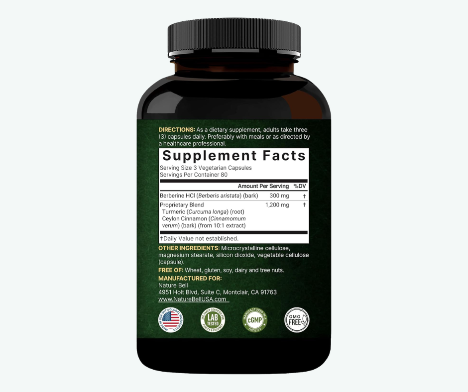 NatureBell - Berberina 1500 mg – Soporte para Metabolismo, Glucosa y Salud Cardiovascular | 240 Cápsulas