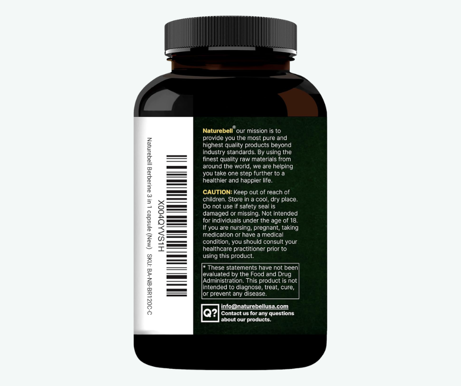 NatureBell - Berberina 1500 mg – Soporte para Metabolismo, Glucosa y Salud Cardiovascular | 240 Cápsulas