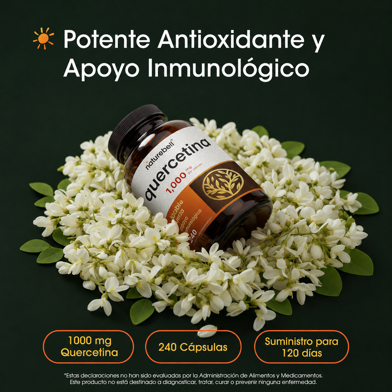 NatureBell - Quercetina 1,000mg - Suplemento de Alta Potencia para Reforzar el Sistema Inmunitario | 240 Cápsulas
