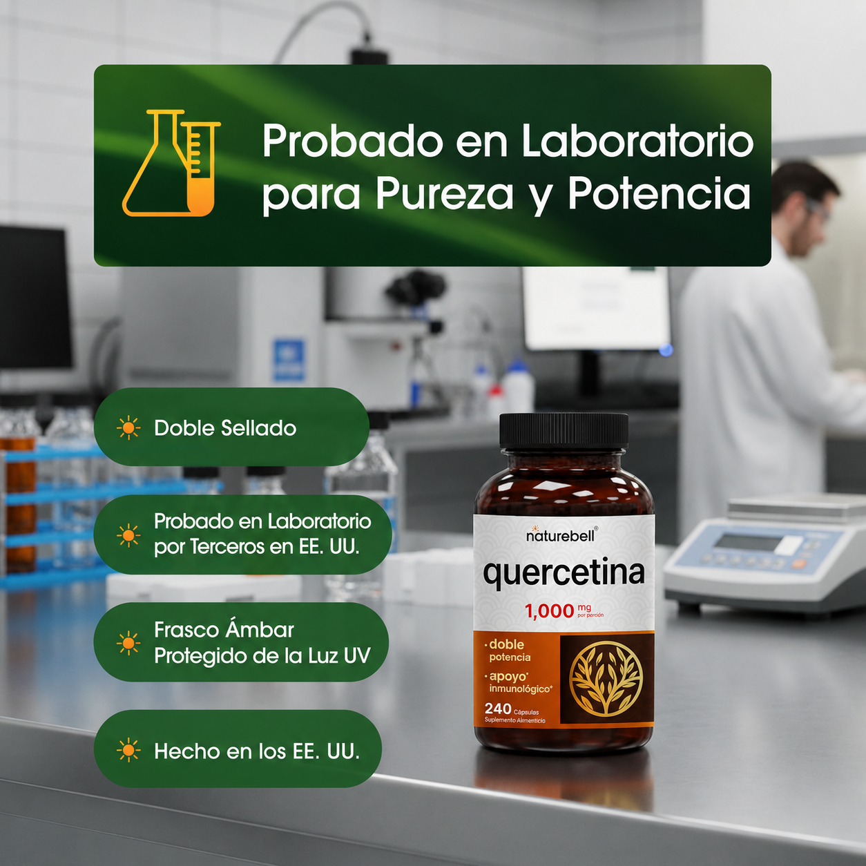 NatureBell - Quercetina 1,000mg - Suplemento de Alta Potencia para Reforzar el Sistema Inmunitario | 240 Cápsulas