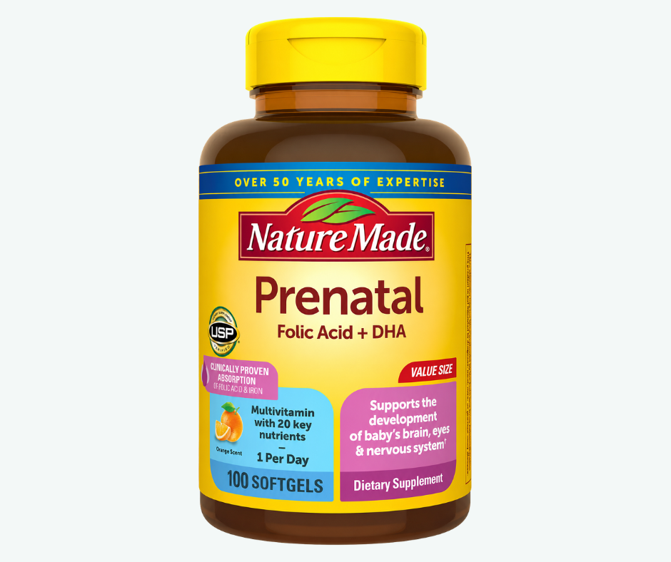 Nature Made - Vitaminas Prenatales para Mujeres con Ácido Fólico y DHA - Suplemento Prenatal de Vitaminas y Minerales para el Aporte Nutricional Diario | Softgels