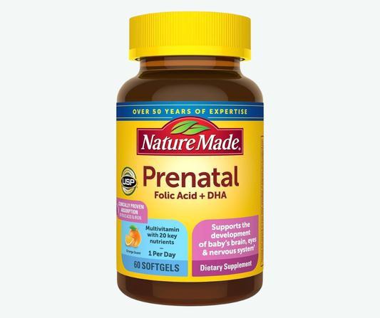 Nature Made - Vitaminas Prenatales para Mujeres con Ácido Fólico y DHA - Suplemento Prenatal de Vitaminas y Minerales para el Aporte Nutricional Diario | Softgels