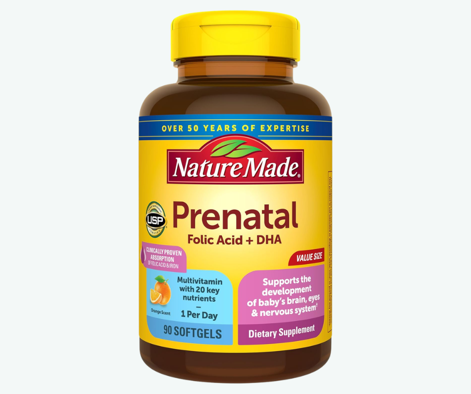 Nature Made - Vitaminas Prenatales para Mujeres con Ácido Fólico y DHA - Suplemento Prenatal de Vitaminas y Minerales para el Aporte Nutricional Diario | Softgels