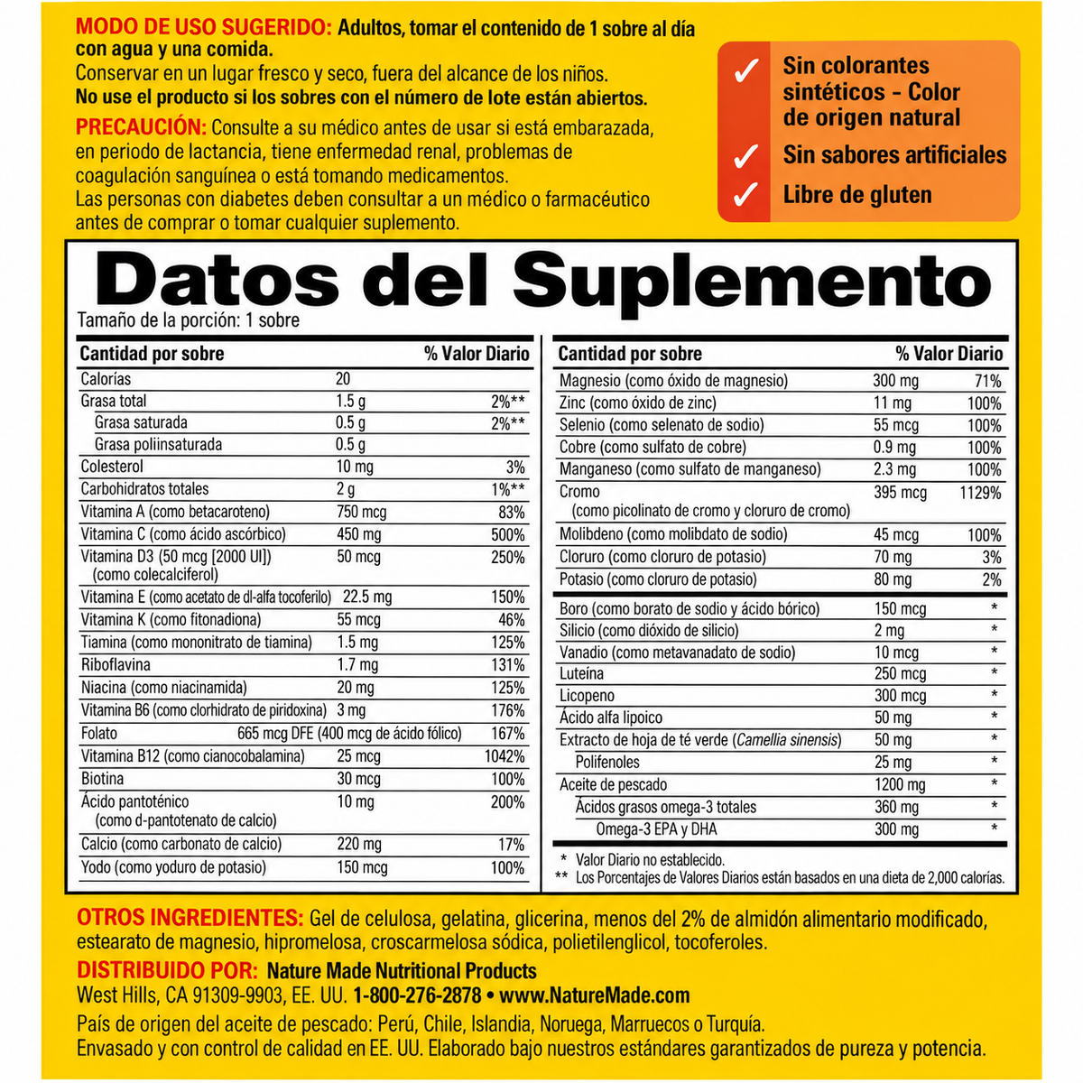 Nature Made - Paquete Diario para el Cuidado de la Diabetes - Vitaminas y Minerales para la Salud en Diabetes | Sobres