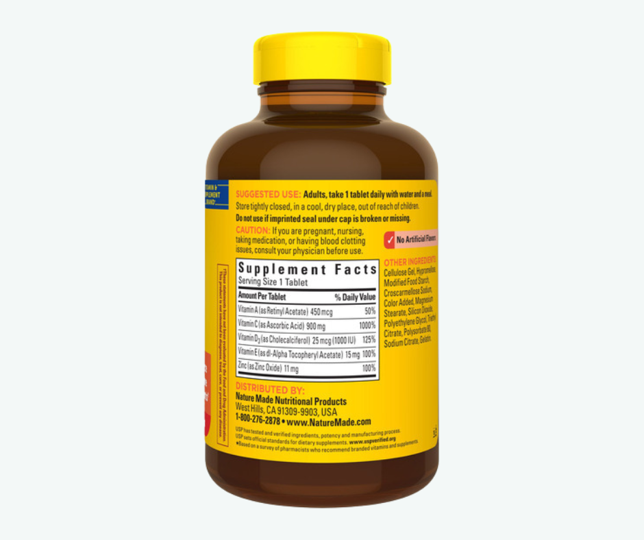 Nature Made - Vitamina C con Vitamina D3 y Zinc – Soporte para el Sistema Inmunológico – 200 Tabletas
