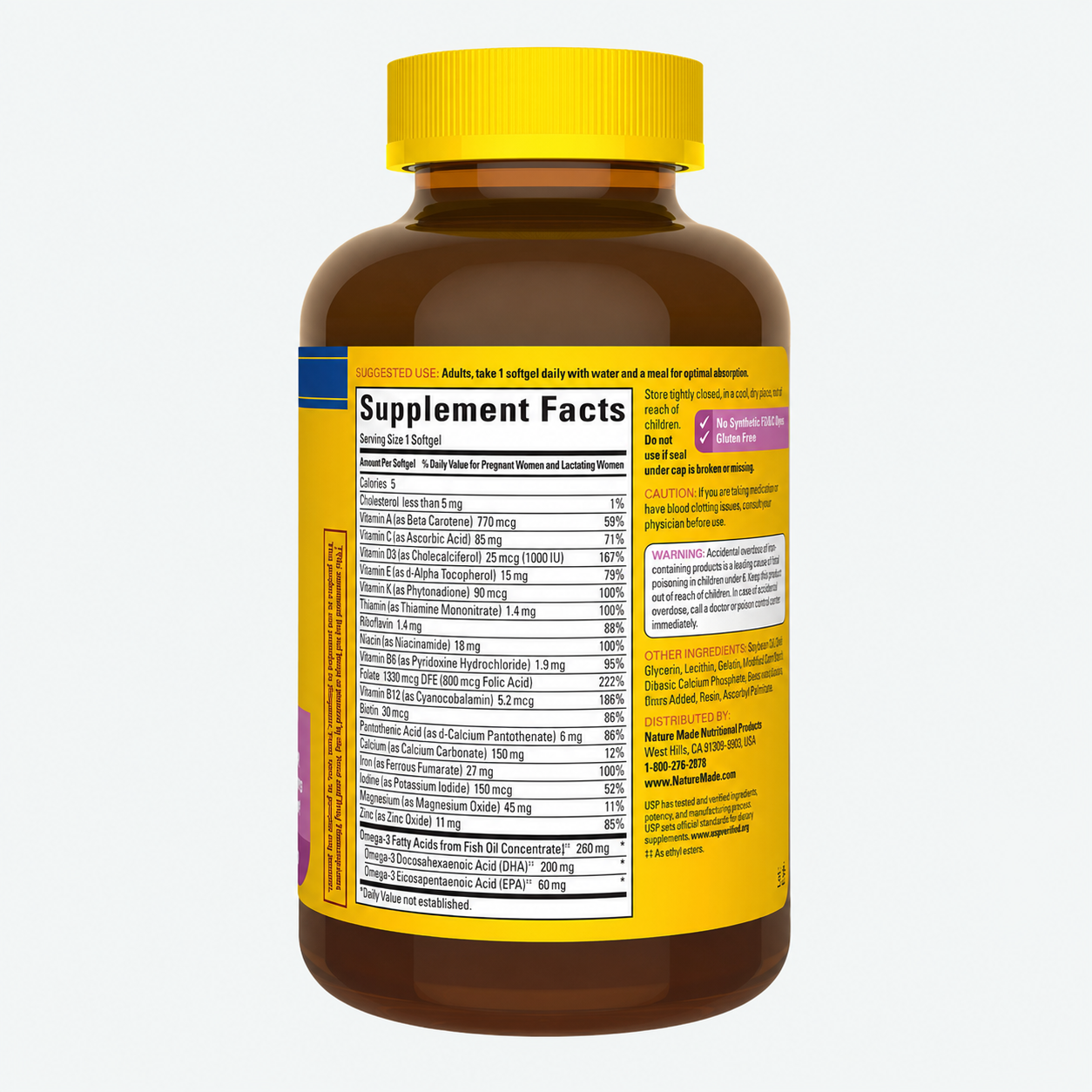 Nature Made - Vitaminas Prenatales para Mujeres con Ácido Fólico y DHA - Suplemento Prenatal de Vitaminas y Minerales para el Aporte Nutricional Diario | Softgels