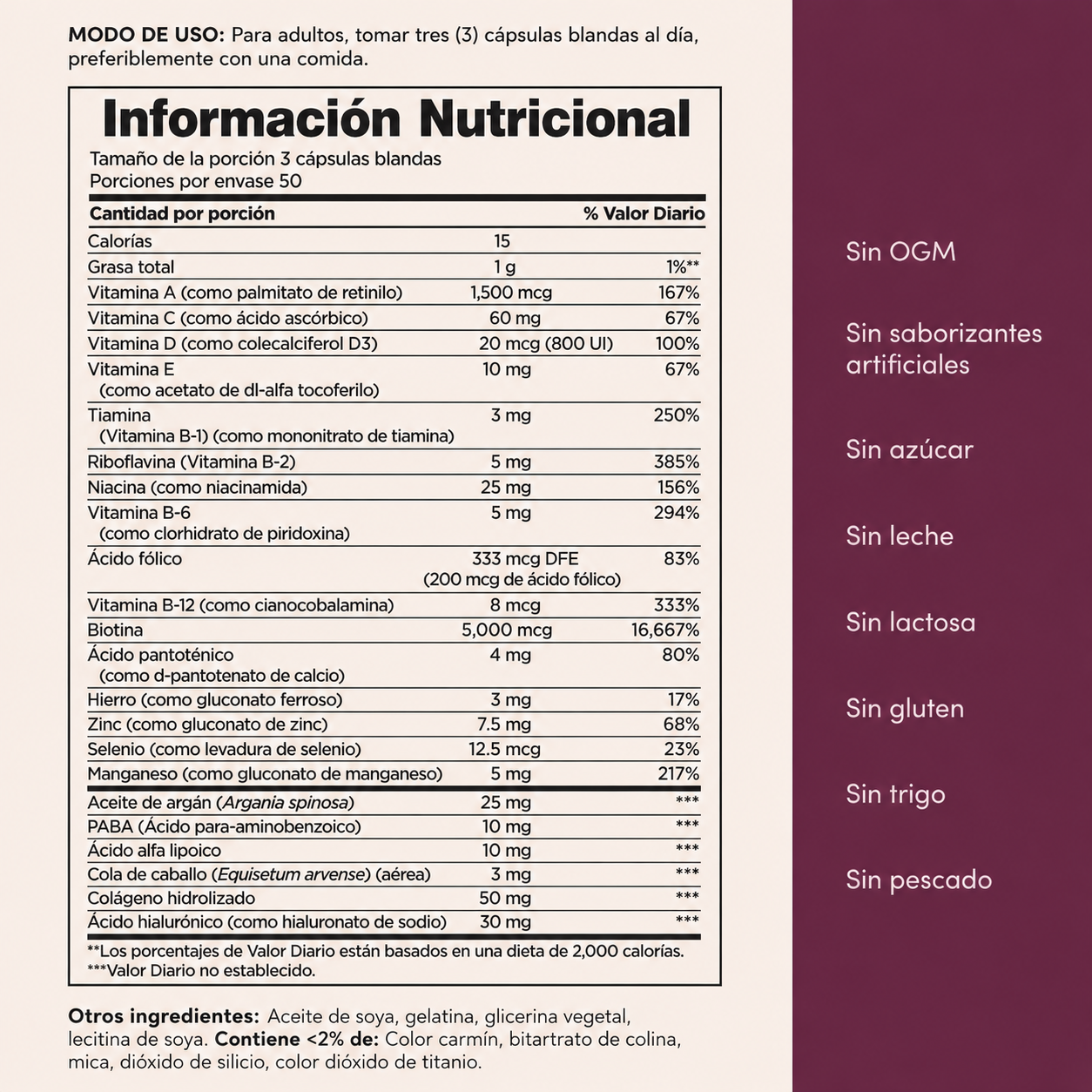 Nature's Bounty - Cuidado Avanzado del Cabello, la Piel y las Uñas - Suplemento Vitamínico con Aceite de Argán, Biotina y Ácido Hialurónico | Softgels