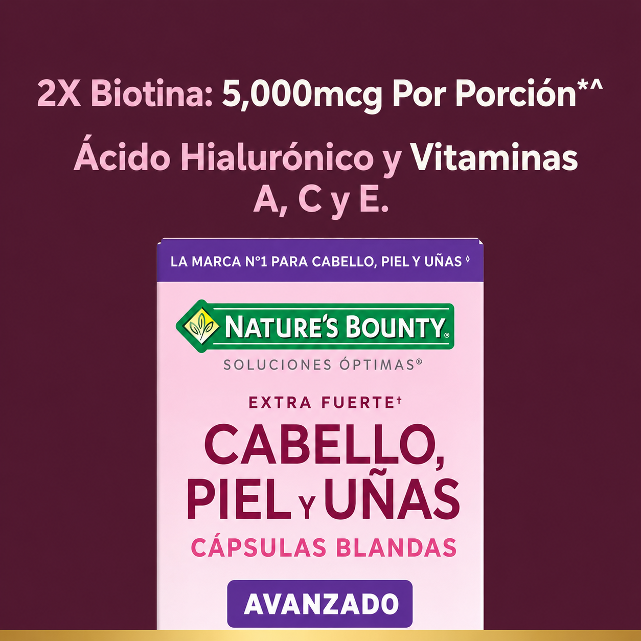 Nature's Bounty - Cuidado Avanzado del Cabello, la Piel y las Uñas - Suplemento Vitamínico con Aceite de Argán, Biotina y Ácido Hialurónico | Softgels