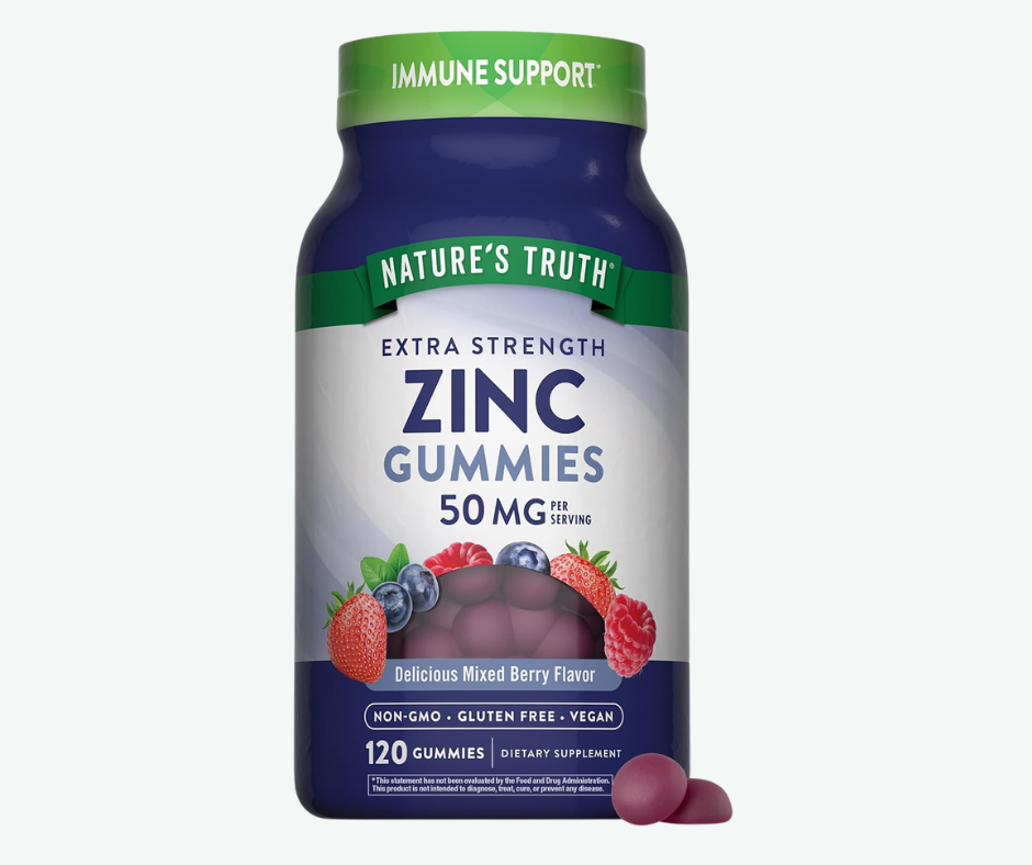 Nature's Truth - Gomitas de Zinc para Adultos de 50 mg - Suplemento Vegano, sin OMG y sin Gluten Sabor a Frutos del Bosque | Gomitas