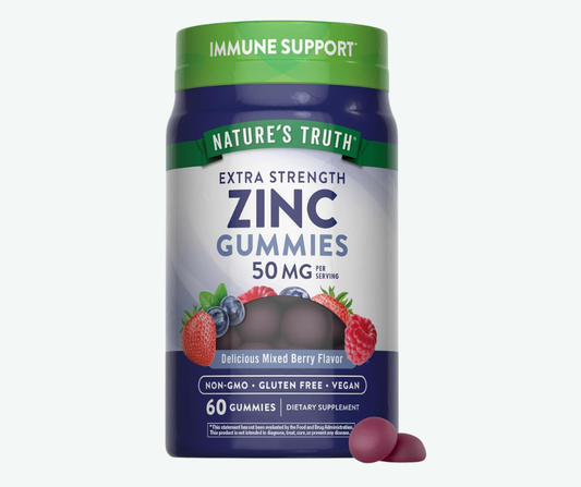 Nature's Truth - Gomitas de Zinc para Adultos de 50 mg - Suplemento Vegano, sin OMG y sin Gluten Sabor a Frutos del Bosque | Gomitas