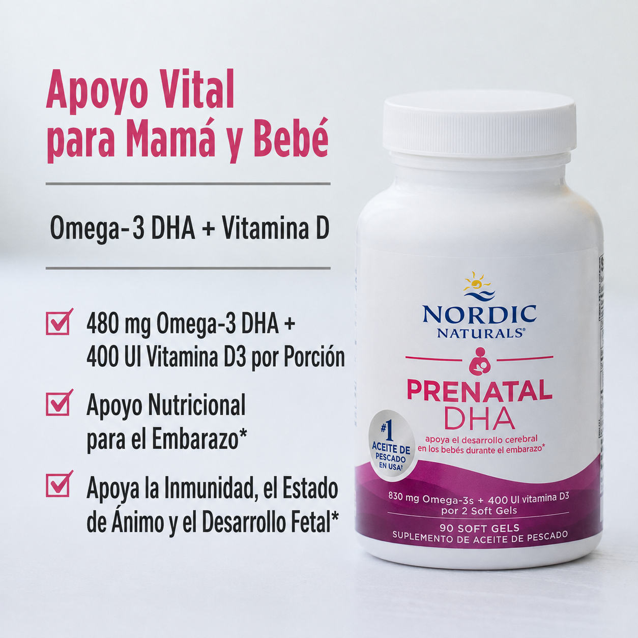 Nordic Naturals - Prenatal DHA - Omega-3 + Vitamina D3 | Softgels