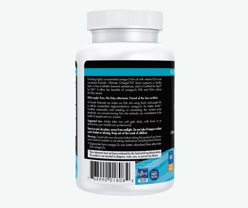 Nordic Naturals - Ultimate Omega-D3 Deporte Sabor Limón - 1480 mg Omega-3 + 1000 IU Vitamina D3 - Favorece la Salud Muscular y Ósea, la Concentración y la Resistencia | 60 Softgels
