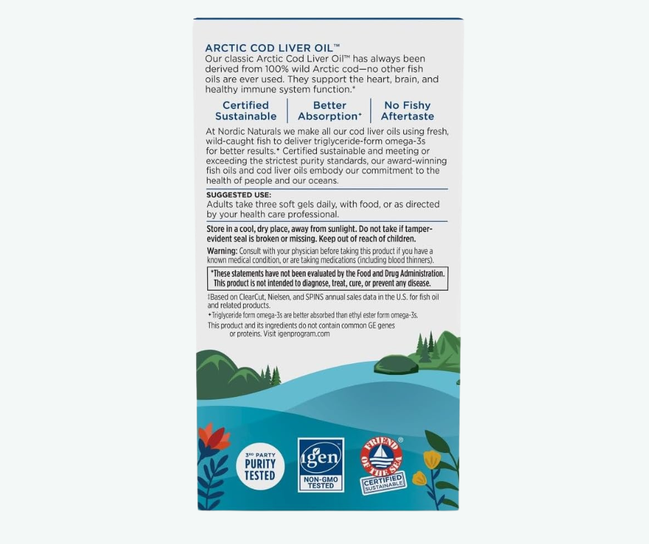 Nordic Naturals - Arctic Cod Liver Oil Sabor Limón - 750 mg de Omega-3 en Total, con EPA y DHA - Salud Cardíaca y Cerebral, Sistema Inmunitario Sano, Bienestar General | Softgels