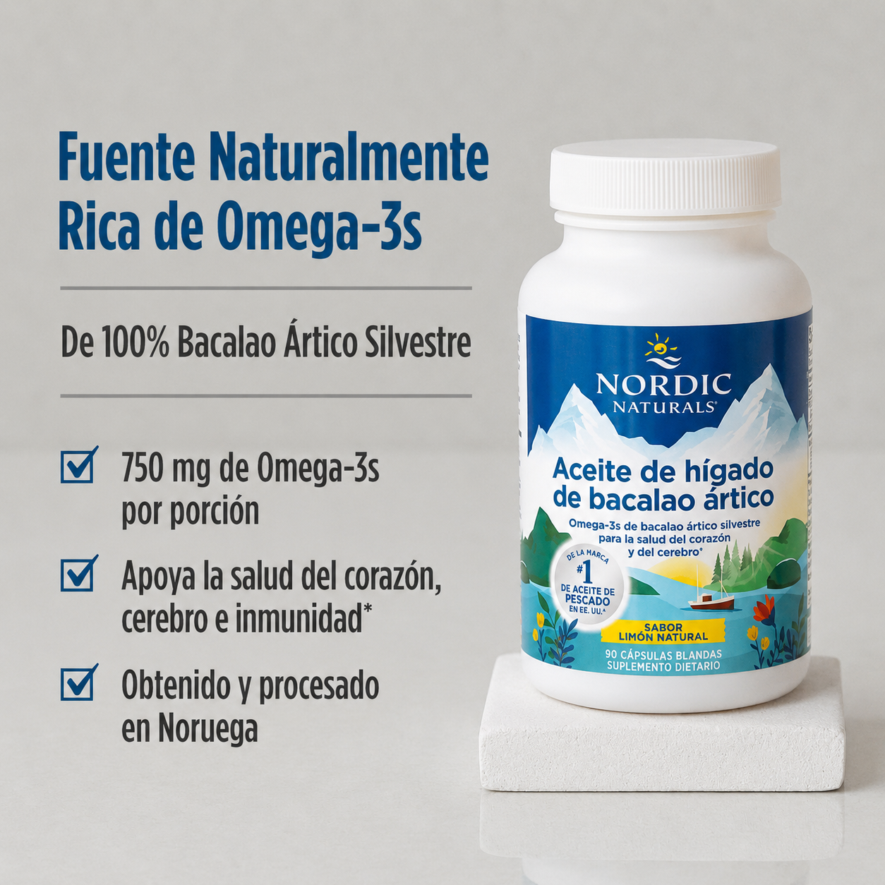 Nordic Naturals - Arctic Cod Liver Oil Sabor Limón - 750 mg de Omega-3 en Total, con EPA y DHA - Salud Cardíaca y Cerebral, Sistema Inmunitario Sano, Bienestar General | Softgels
