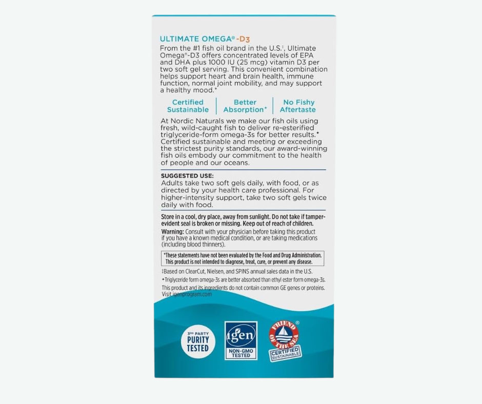Nordic Naturals - Ultimate Omega-D3 – Omega 3 + Vitamina D3 para Corazón, Cerebro e Inmunidad | Softgels