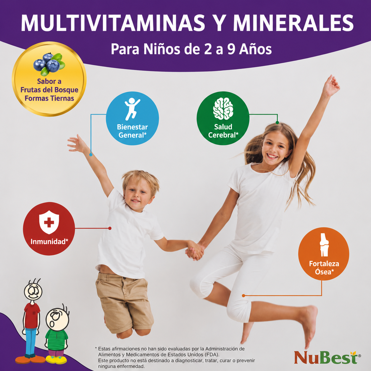 NuBest Tall Kids - Multivitaminas y Minerales para Niños de 2 a 9 Años - Fortalecimiento Óseo y Refuerzo del Sistema Inmunitario - Ayuda a los Niños y a los más Pequeños a Mantenerse Sanos | Tabletas