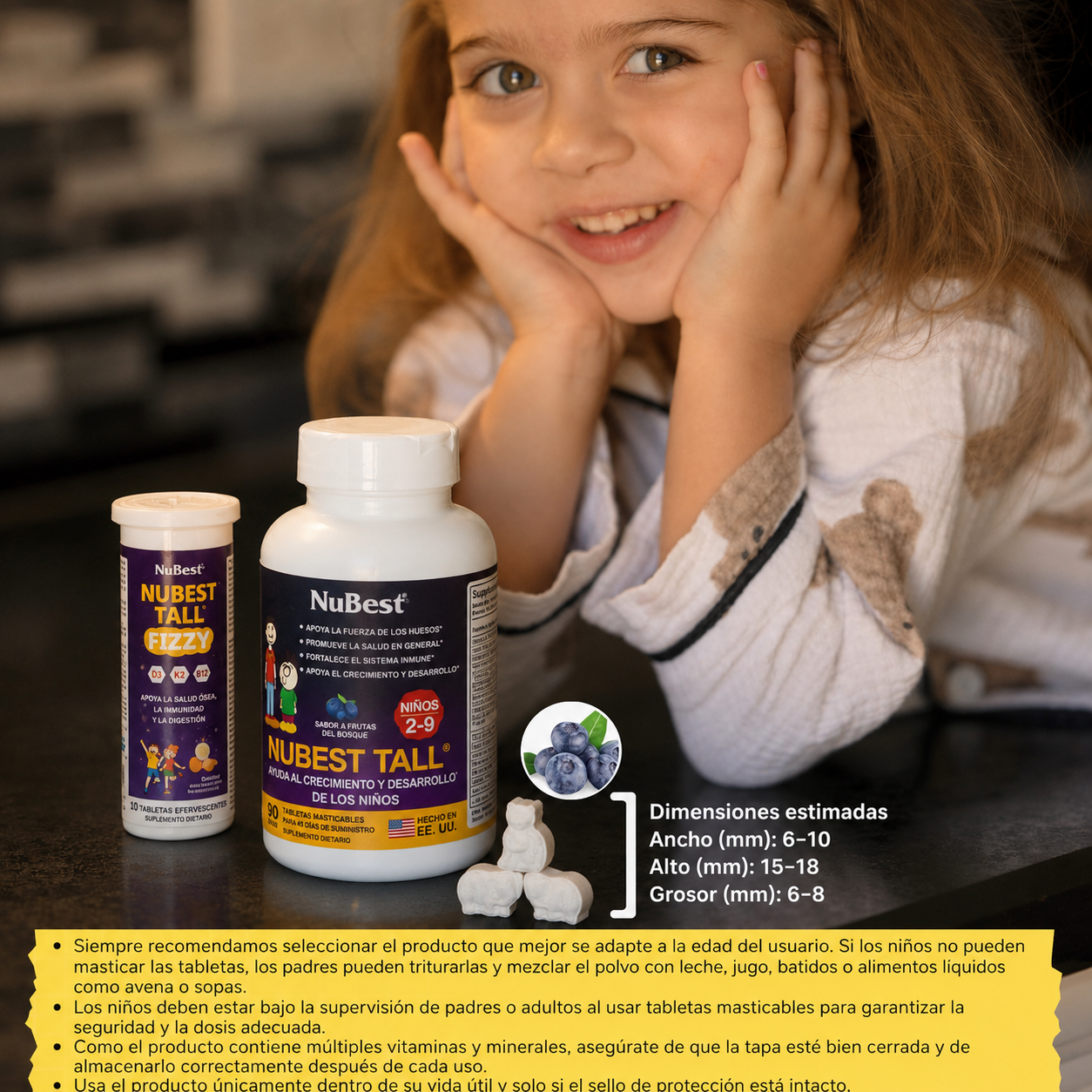 NuBest Tall Kids - Multivitaminas y Minerales para Niños de 2 a 9 Años - Fortalecimiento Óseo y Refuerzo del Sistema Inmunitario - Ayuda a los Niños y a los más Pequeños a Mantenerse Sanos | Tabletas