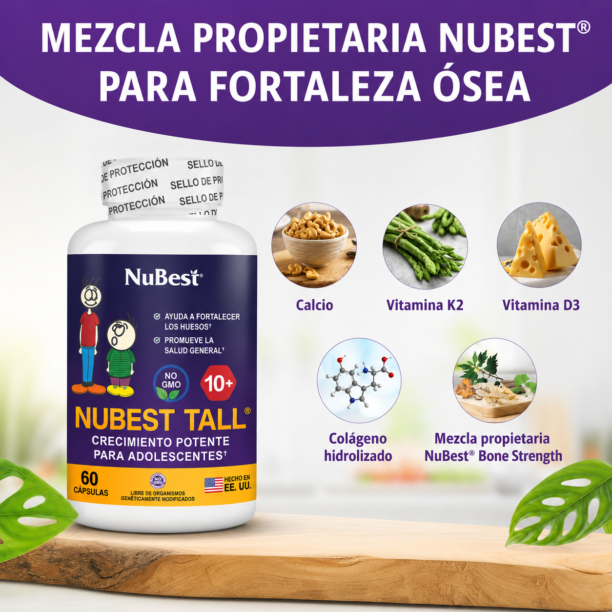 NuBest Tall 10+ – Vitaminas para Crecimiento y Salud Ósea para Niños | 60 Cápsulas