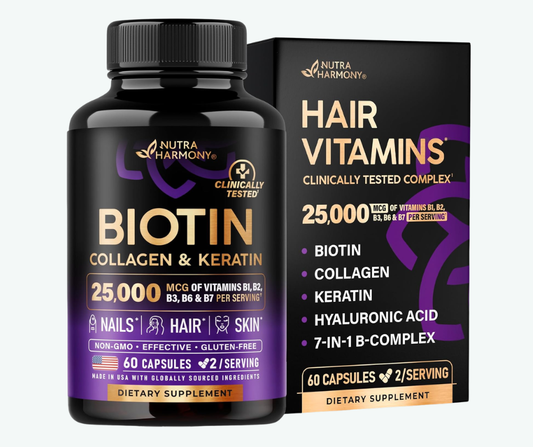 Nutra Harmony - Biotina, Colágeno y Queratina – Vitaminas para Cabello, Piel y Uñas | Cápsulas