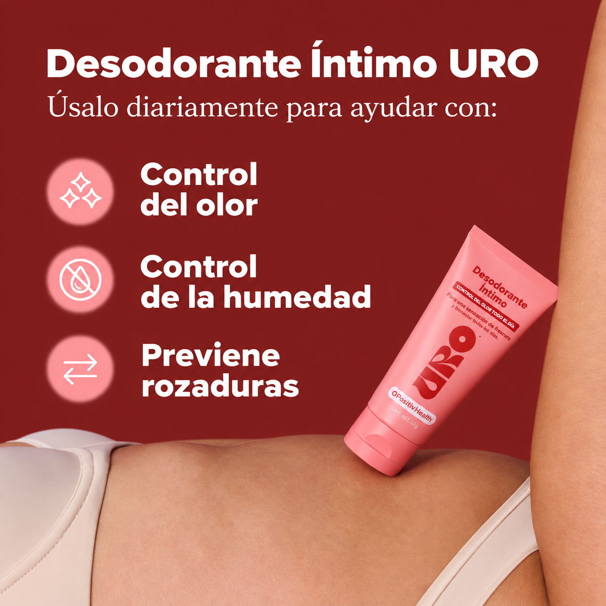 O Positiv Health - Desodorante Íntimo URO - Sin aluminio, Controla los Olores y las Rozaduras | 85 Gr