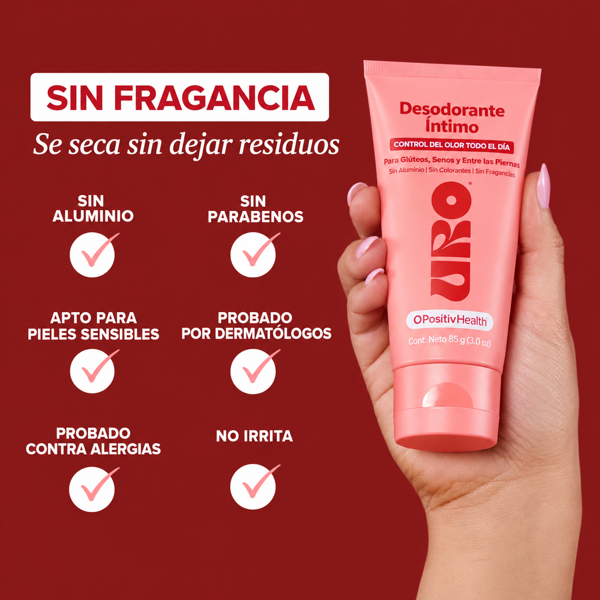 O Positiv Health - Desodorante Íntimo URO - Sin aluminio, Controla los Olores y las Rozaduras | 85 Gr