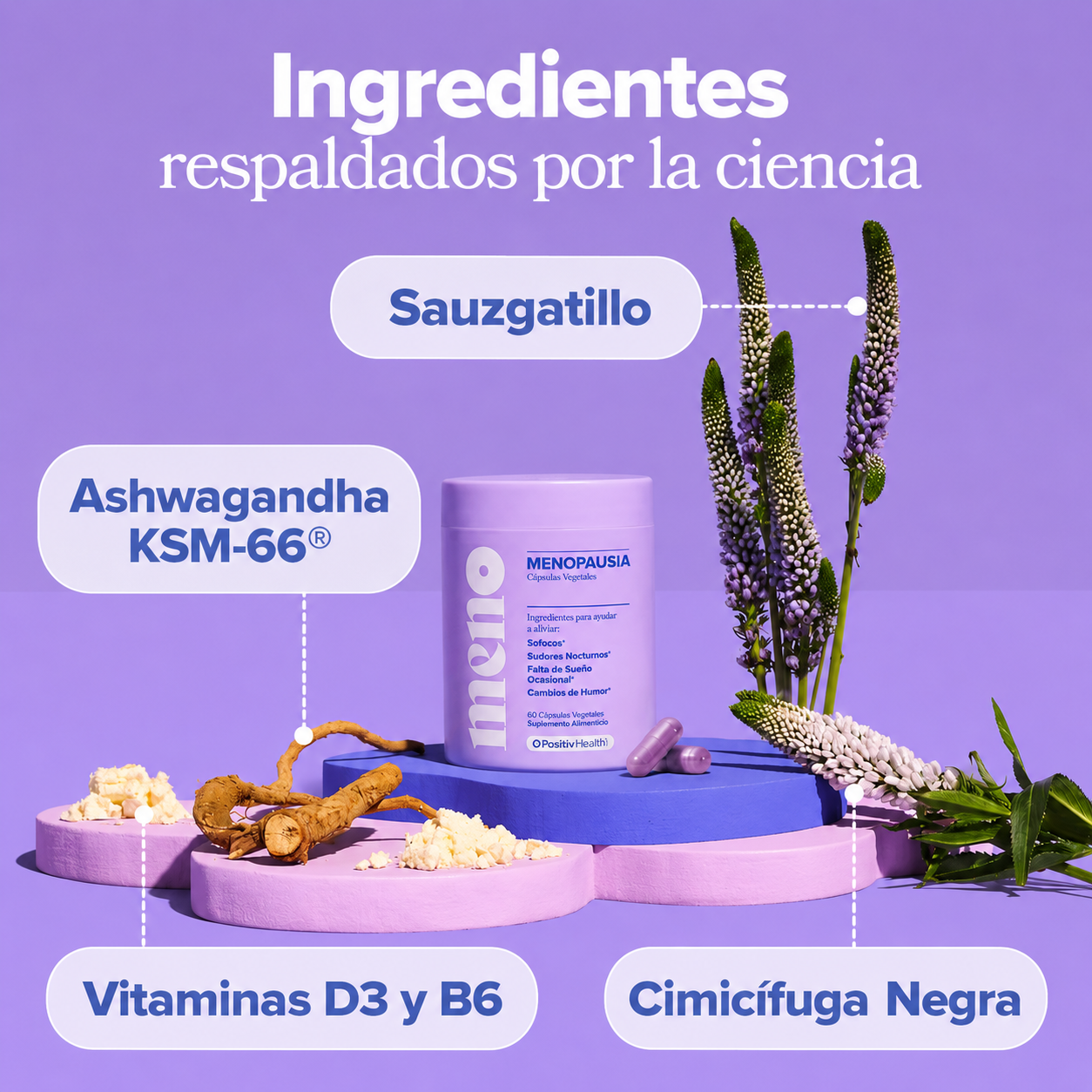 O Positiv Health - MENO Menopause - Alivia los Sofocos y los Sudores Nocturnos | 60 Cápsulas