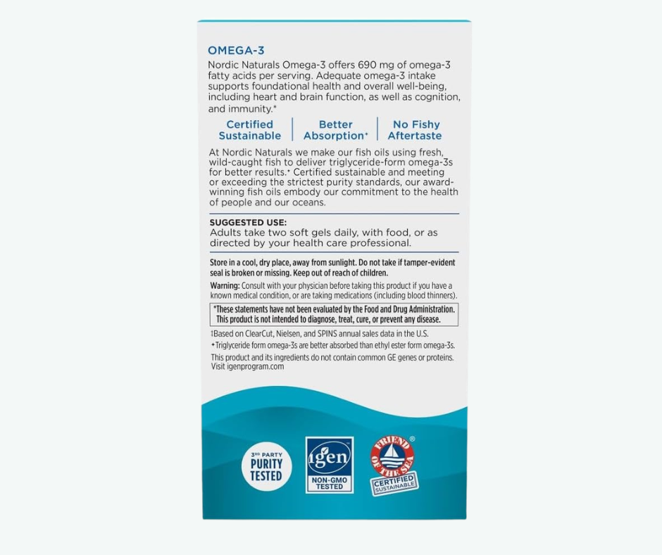 Nordic Naturals - Omega 3 690 mg - Corazón, Cerebro y Defensas Sabor Limón Premium | 60 Softgels