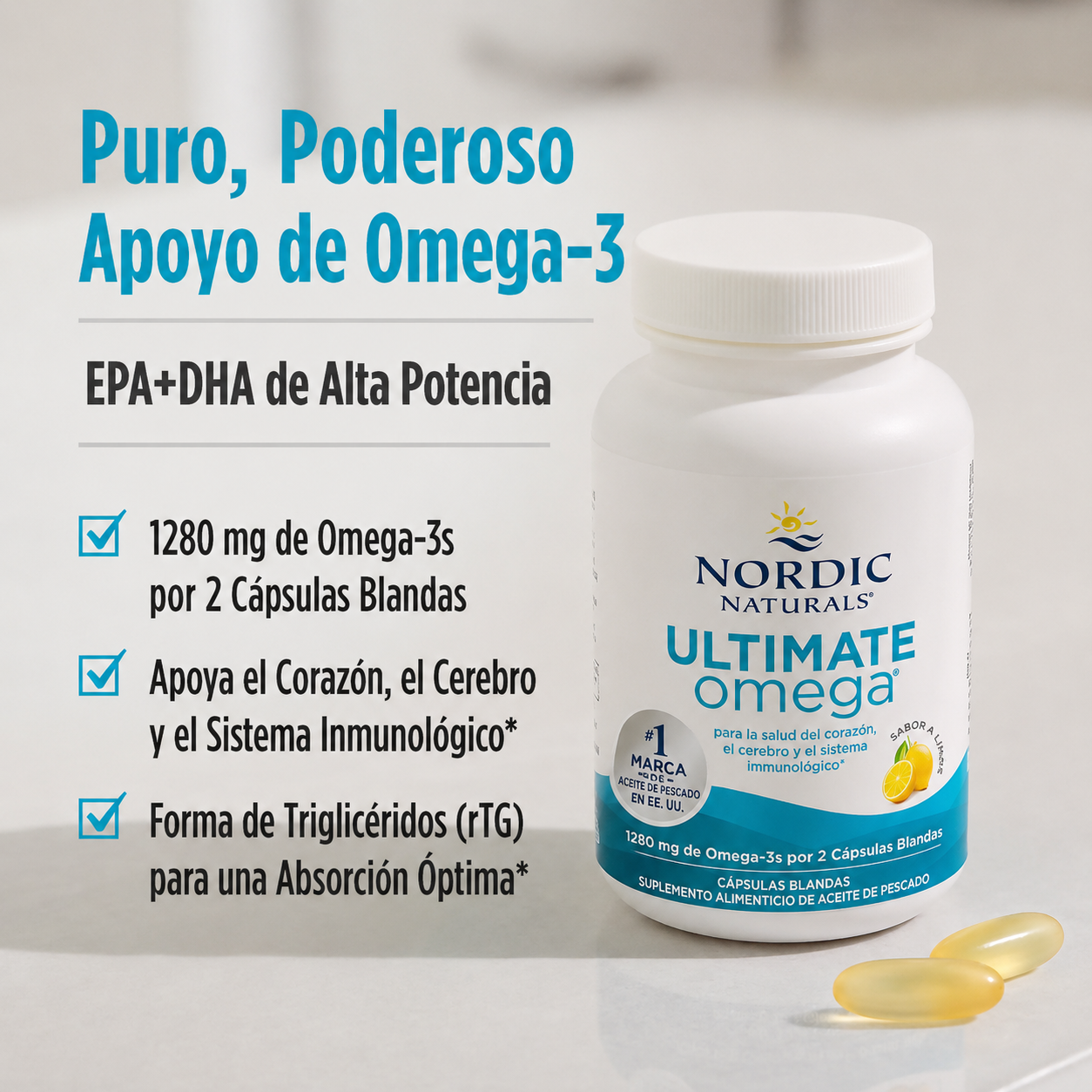 Nordic Naturals - Omega 3 Ultimate Omega 1280 mg – Alta Potencia para Corazón, Cerebro y Defensas | Softgels