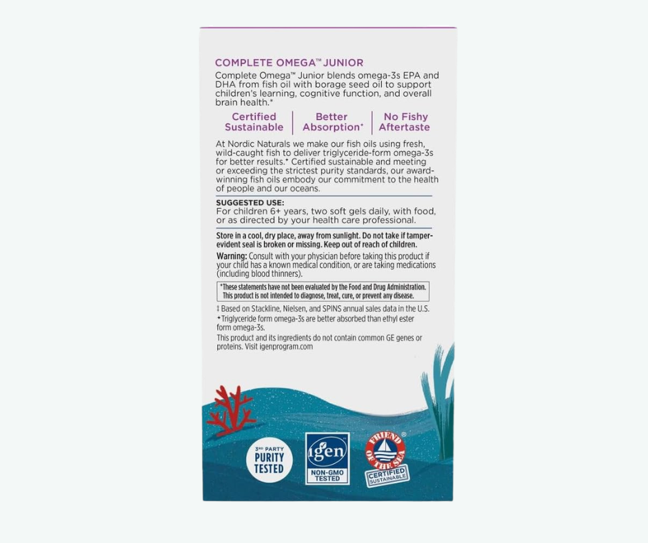 Nordic Naturals - Omega Junior Completo – Apoyo Cerebral y Aprendizaje para Niños de 6+ | Mini Softgels