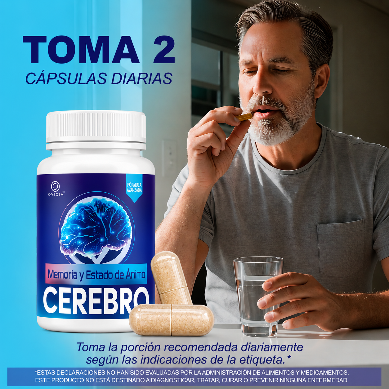 Ovicia - Cápsulas para la Memoria y el Estado de Ánimo - Fórmula Avanzada Premium con Ingredientes Totalmente Naturales y Vitaminas para la Salud y el Bienestar General | 60 Cápsulas