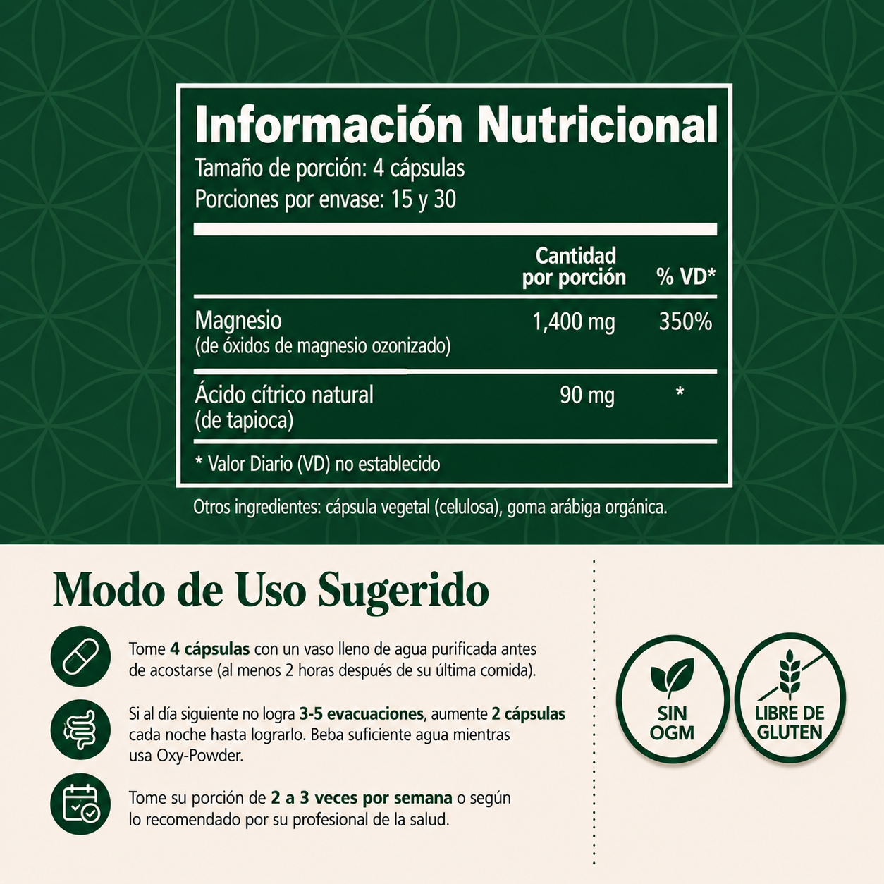 Oxy-Powder Limpieza Digestiva a Base de Oxígeno – Limpieza Digestiva y Apoyo Contra el Estreñimiento – 60 Cápsulas | Global Healing