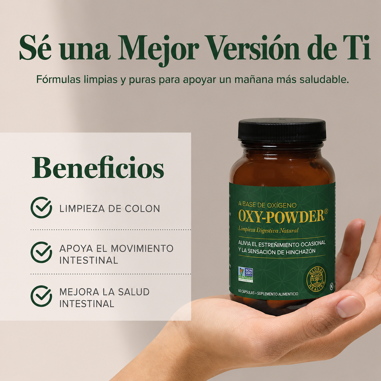 Oxy-Powder Limpieza Digestiva a Base de Oxígeno – Limpieza Digestiva y Apoyo Contra el Estreñimiento – 60 Cápsulas | Global Healing