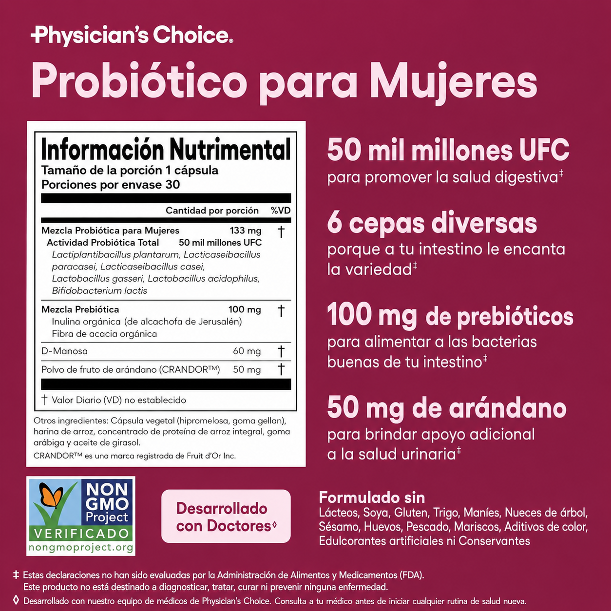 Physician’s Choice Women’s Probiotic Cápsulas – Probiótico para Salud Vaginal, Digestiva e Inmunológica