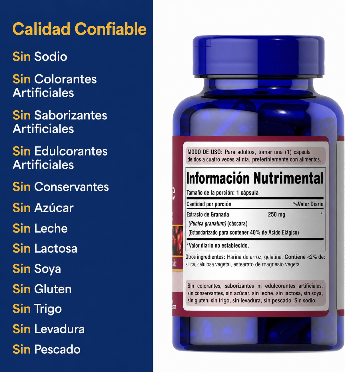 Puritan’s Pride - Extracto de Granada 250 mg – 120 Cápsulas de Liberación Rápida – Antioxidante Natural
