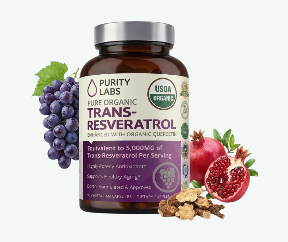 Purity Labs Trans-Resveratrol 5,000 mg – 90 Cápsulas | Antioxidante de Alta Potencia con Quercetina para Envejecimiento Saludabl