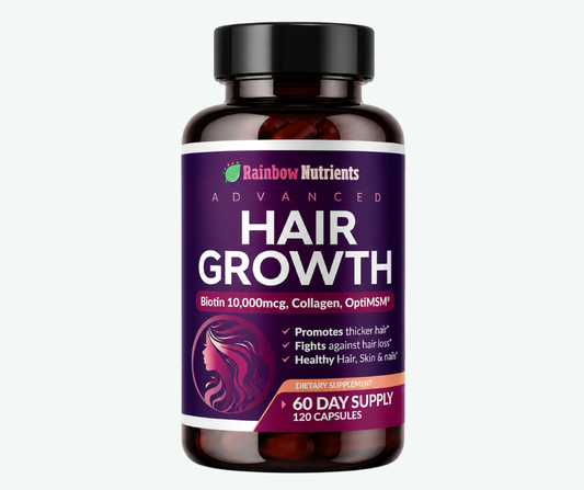 Rainbow Nutrients - Hair Growth - Biotina de 10,000 mcg + Colágeno + MSM - Crecimiento Capilar Avanzado | 120 Cápsulas