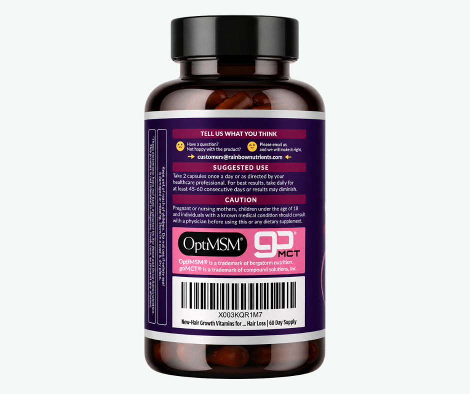 Rainbow Nutrients - Hair Growth - Biotina de 10,000 mcg + Colágeno + MSM - Crecimiento Capilar Avanzado | 120 Cápsulas