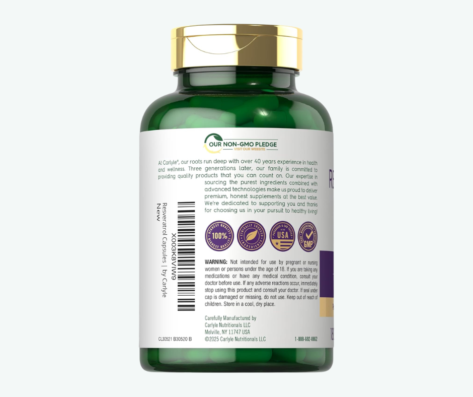 Resveratrol Complex 1800 mg Carlyle – 180 Cápsulas de Liberación Rápida | Antioxidante para Envejecimiento Saludable y Protección Celular