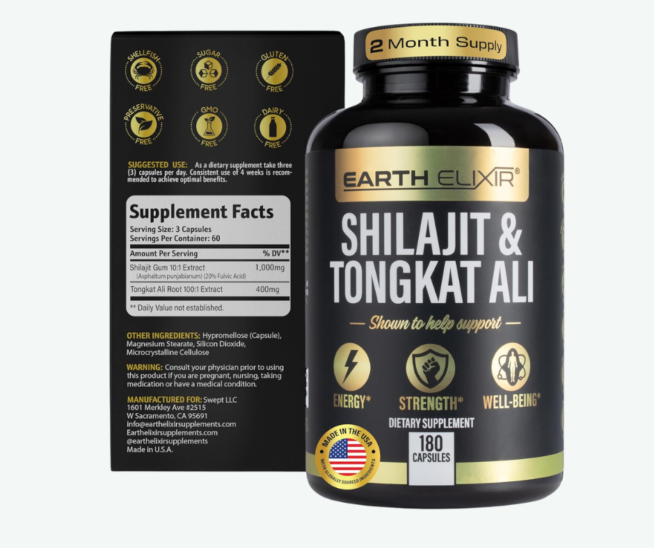 Shilajit & Tongkat Ali - Earth Elixir 180 Cápsulas | Energía, Rendimiento Masculino y Vitalidad